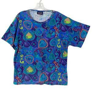 CAPRICCIO Tshirt Women OS/~XL Multi Hearts Print Short-Sleeve Cotton-Blend USA